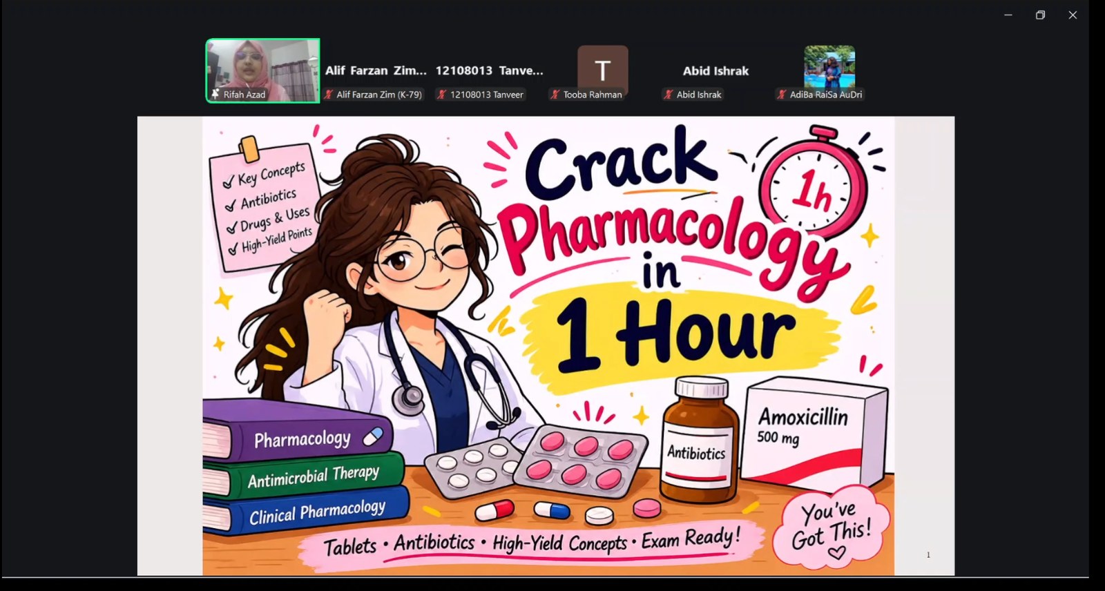 Figure 1: Guest speaker Dr. Rifah Rawnak Azad mapping the roadmap to cracking second professional pharmacology. Dr. Rifah Rawnak Azad Opening Keynote